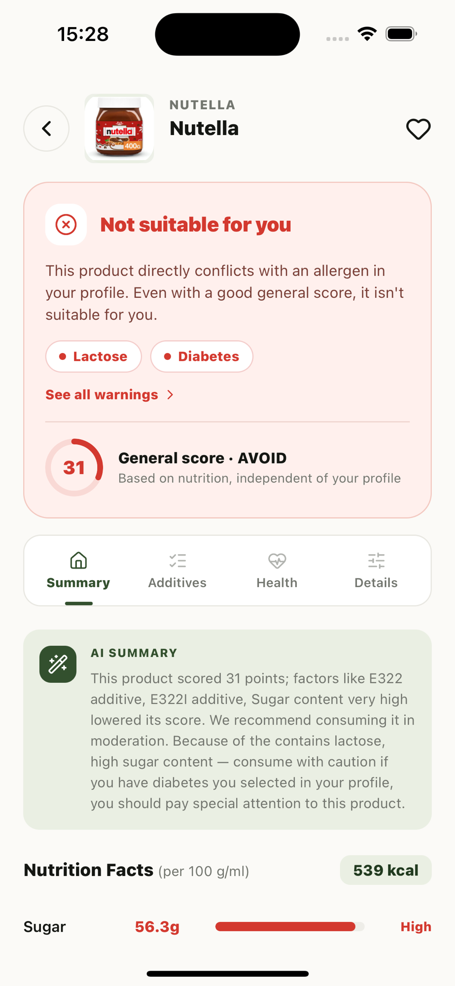LeafyGrade product result screen